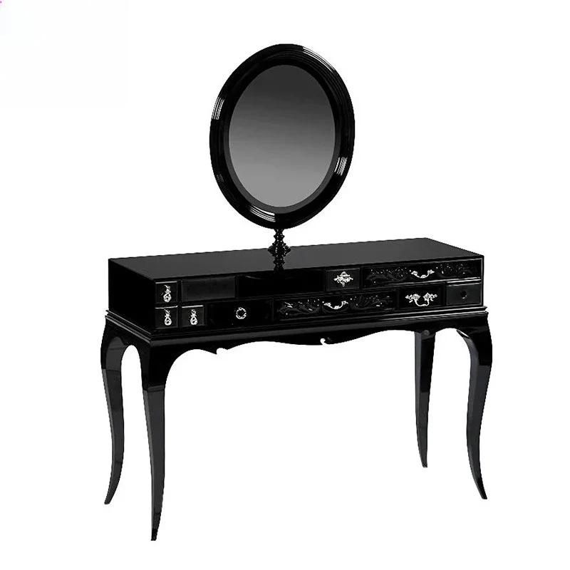 

High-end creative solid wood dresser villa bedroom designer light luxury mirror makeup table