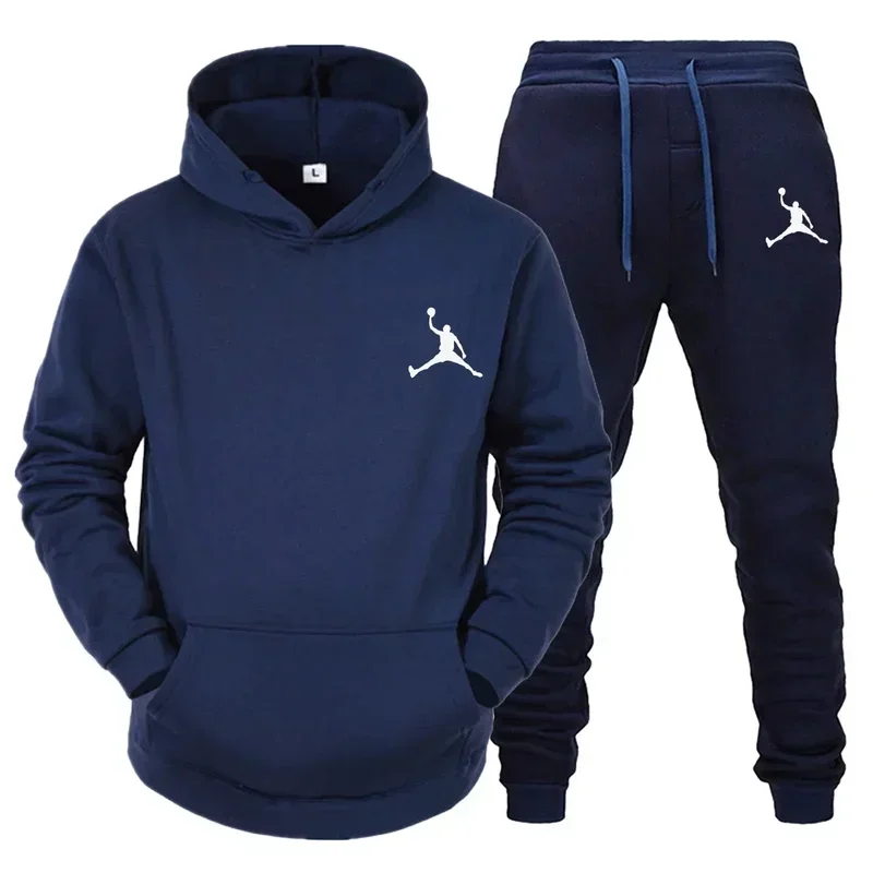 Tracksuit Sets Men\'s Casual Fleece Warm Hoodies Pants 2PCS Mens Long Sleeve Sport Suit Male Pullover Hoodies Sports Clothing