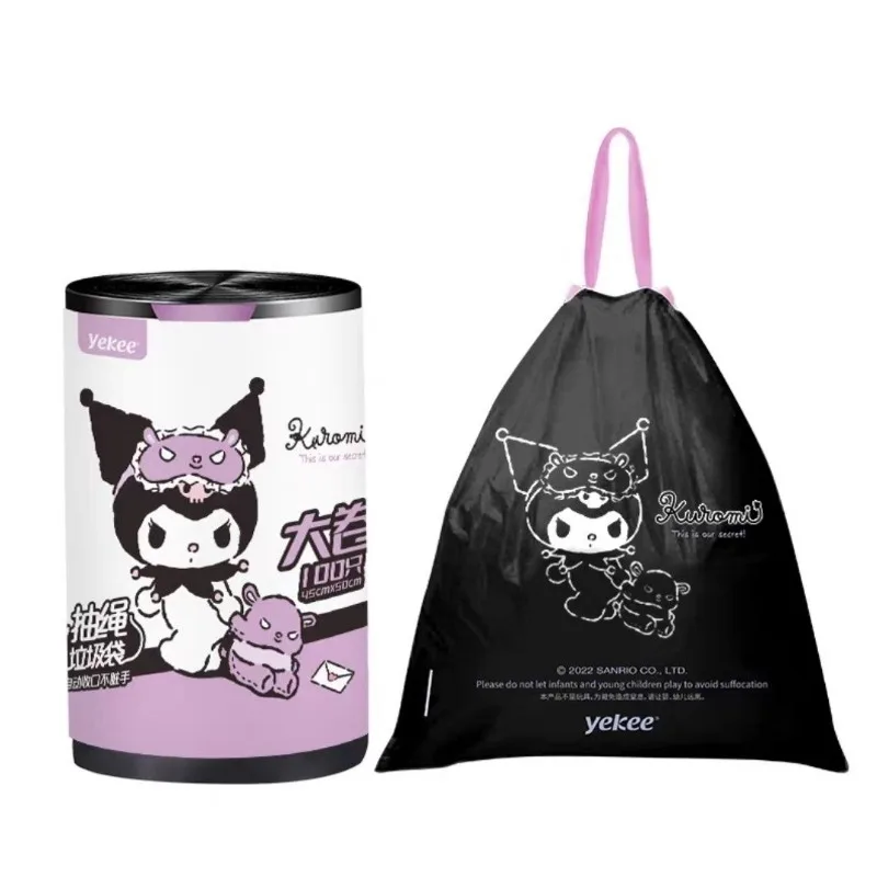 200pcs Hello Kitty Kuromi drawstring household cleaning automatic closing garbage bag ultra-thick portable large roll wholesale