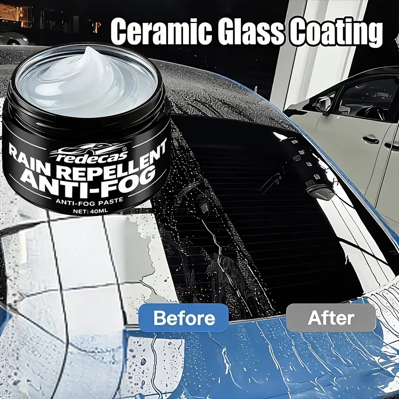 REDECAS Nano Glass Rain Repellent Paste, Long Lasting Water Repellent Anti-Fog for Car Windshield Helmet Interior Glass