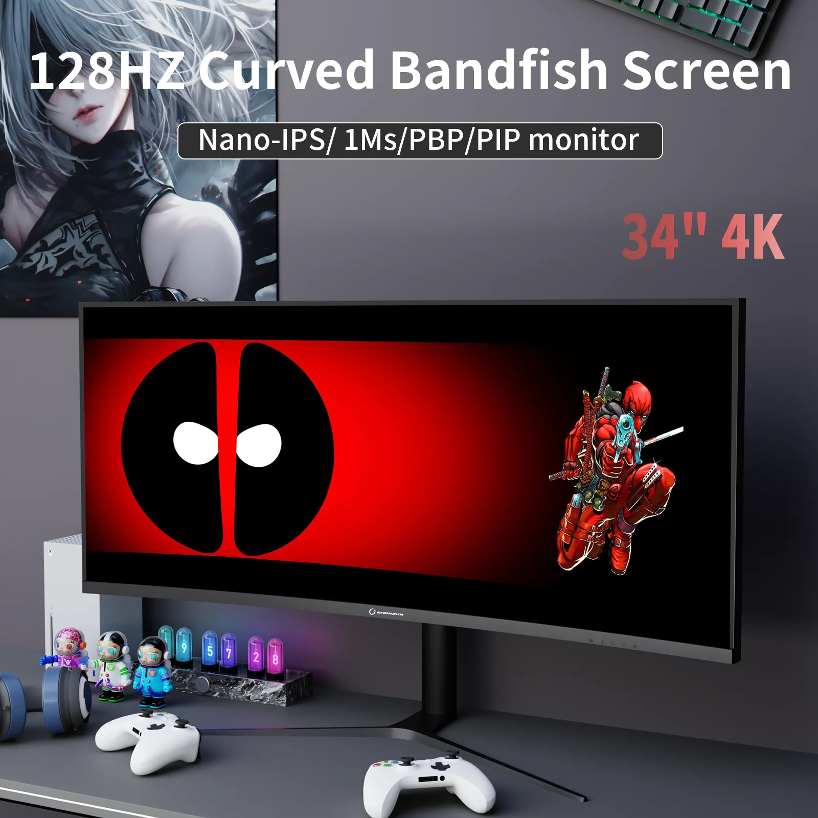 34 Inch Ultrawide Monitor, 4K128Hz 3440X1440 Curved Gaming Monitor, IPS 1900R PC Monitor, HDR400, GTG 1ms,Audio & USB, HDMI2.0