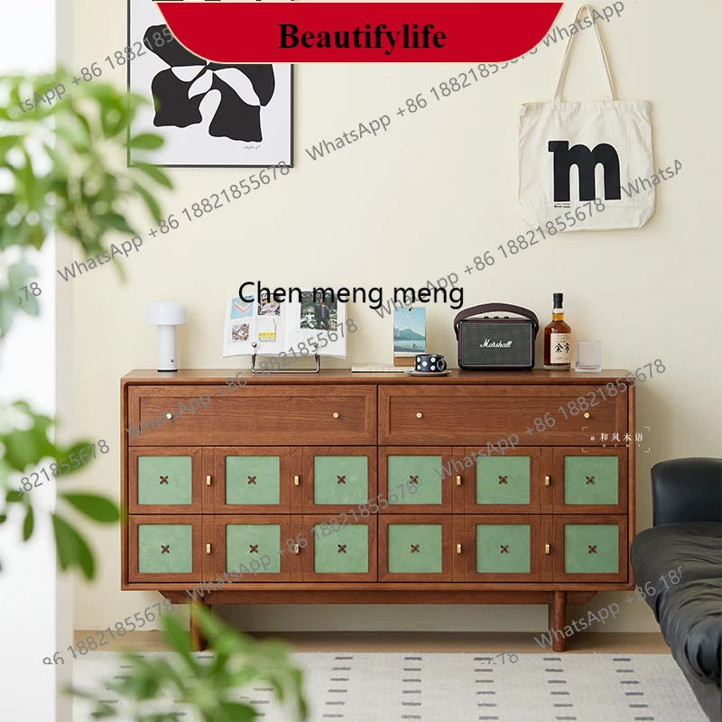 

G153 Medieval cherry wood retro color six-chest cabinet dining side cabinet bedside chest cabinet