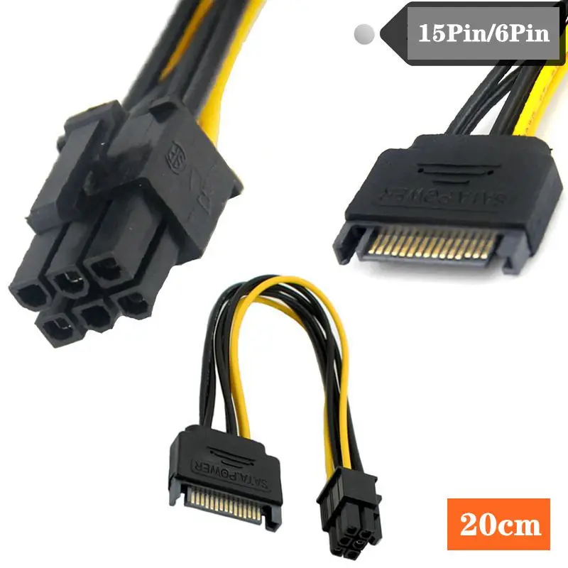 

SATA Power Supply 15Pin Male To Square 6Pin Graphics Card Reverse Power Adapter Cable 15Pin 6Pin Graphics Card Power Cord 0.2m