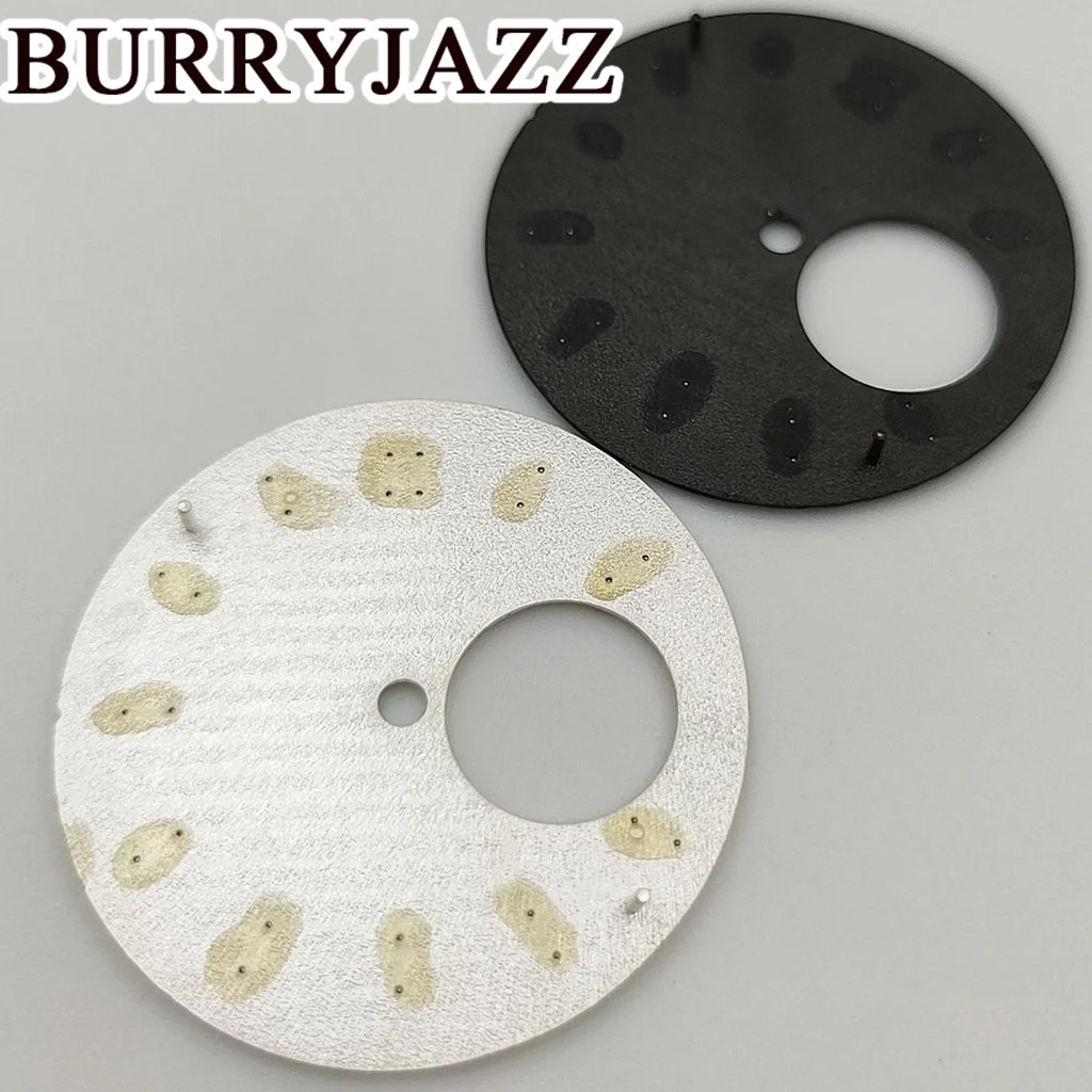 BURRYJAZZ 29.5mm No Logo NH38 Watch Dials Black Blue Green White Dial Green Luminous Fit 3 O'clock  Case Crown