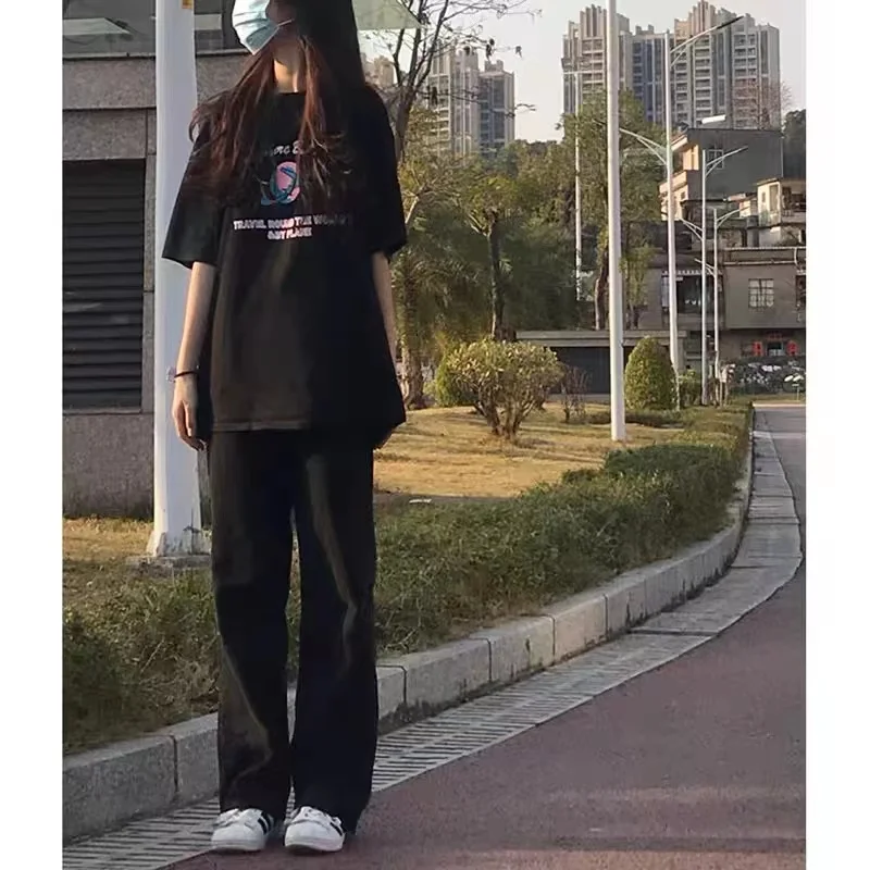 Slim Straight Leg Jeans Women's Spring Summer Large Size Student Slim High Waist Versatile Small Size Drapey Loose Wide Leg D...