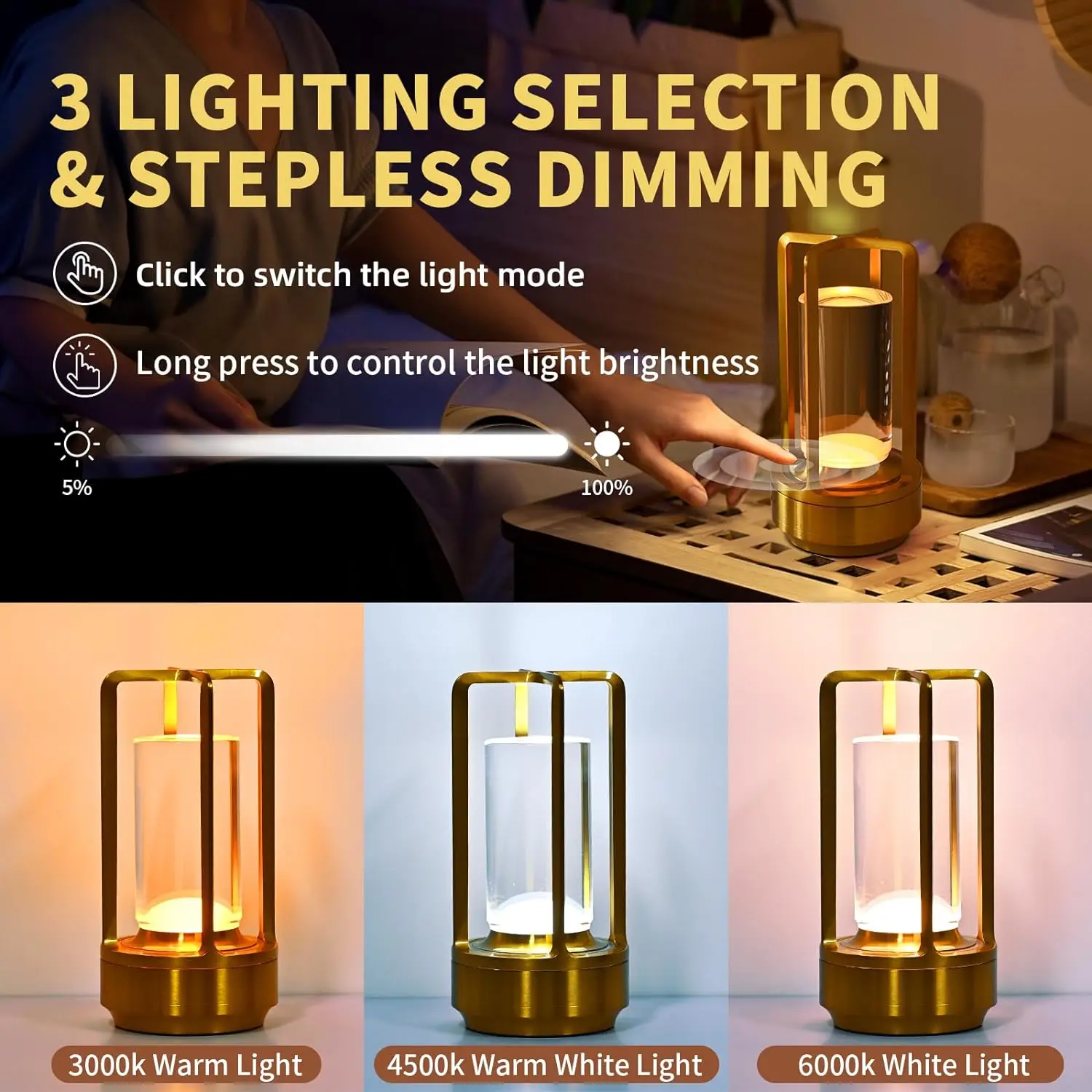 LED Cordless Table Lamp Retro Bar Metal Desk Lamps Rechargeable Touch Dimming Night Light Restaurant Bedroom Home Outdoor Decor