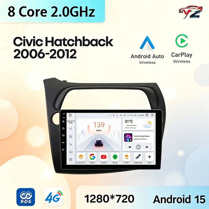2 DIN Android Car Radio For Honda Civic Hatchback 2006 - 2012 Left hand drive CarPlay Android Auto Carplay 4G WIFI GPS