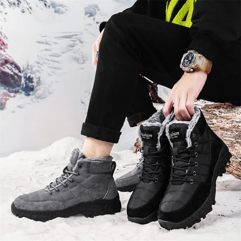 

2025 Winter Luxury ShoeMen's snow boots winter new style with plush insulation trend high top outdoor hiking thick cotton shoes