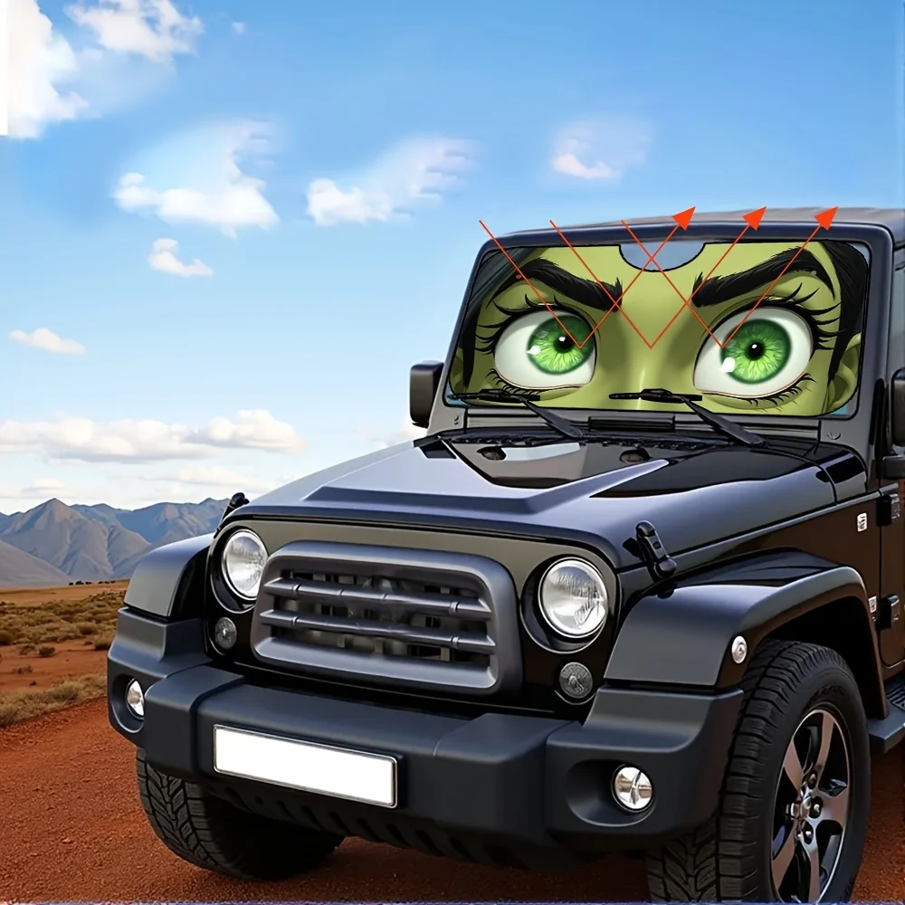 

1pc, Green Eyes Design Car Windshield Sunshade, Stylish And Functional Auto Car Windshield Sunshade That Combines An Eye Catchin