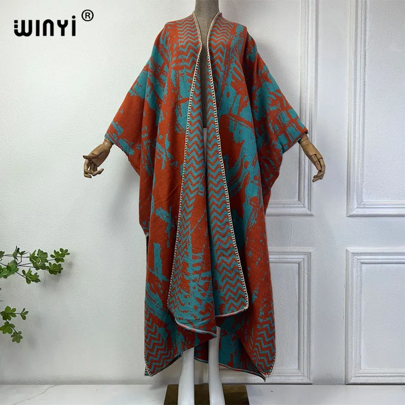 WINYI Africa Fashion NEW print Winter cardigan woman kimono  party dress Thick Warm Female abaya winter outfits for women coat