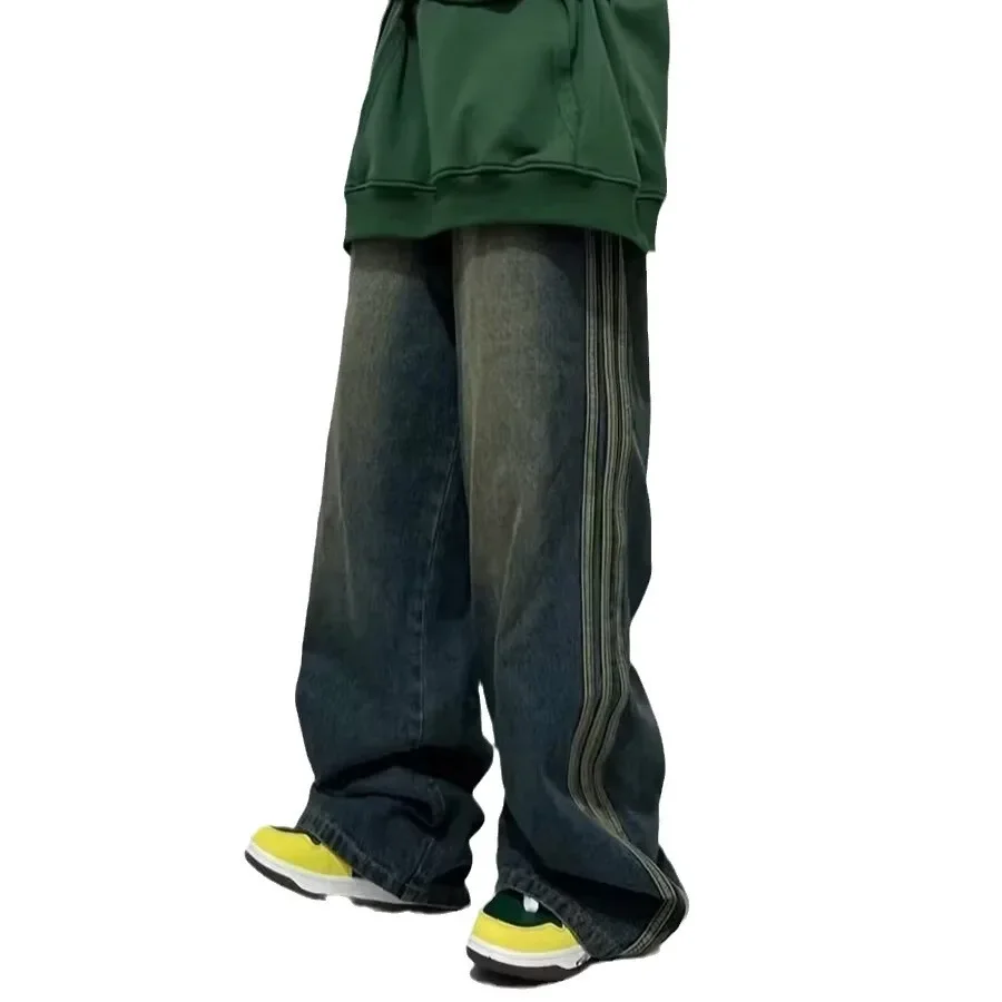 جينز بأرجل مستقيمة بقصة فضفاضة للرجال والنساء ، سراويل بأرجل واسعة ، طراز امريكي عصري ، سراويل غير رسمية ، موسم الربيع والخريف