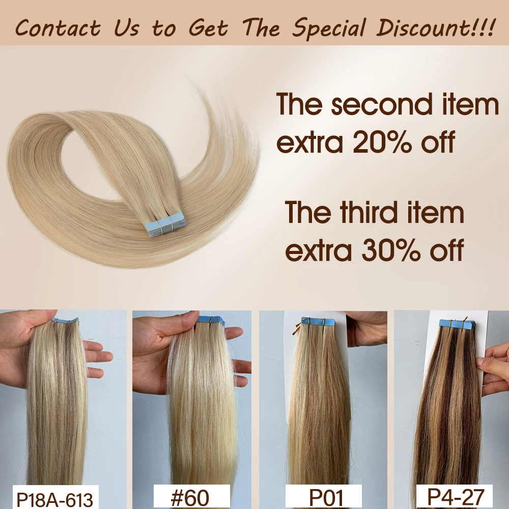 MRSHAIR Tape in Extensions Human Hair Natural Seamless Tape in Hair Extensions Skin Weft PU Tape On Hair 20 PCS 12