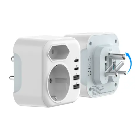 EU to South Africa India Plug Adapter Converter with 2 USB A 2 Type C, Small South Africa Travel Adapter Type D Wall Socket