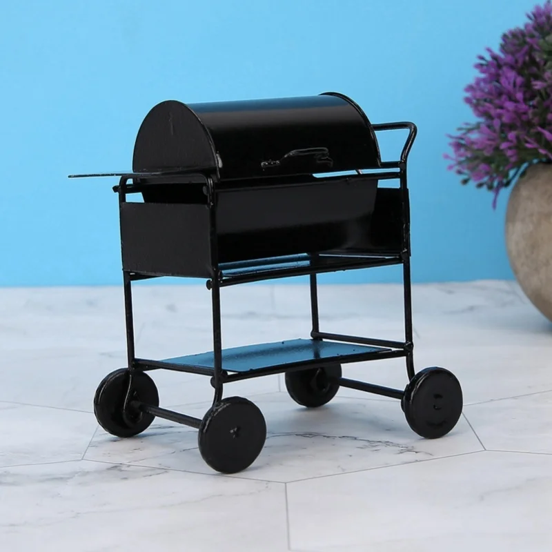 

Doll House Accessories Mini BBQ Rack Handcart Kitchen Simulation Ornament 1:12