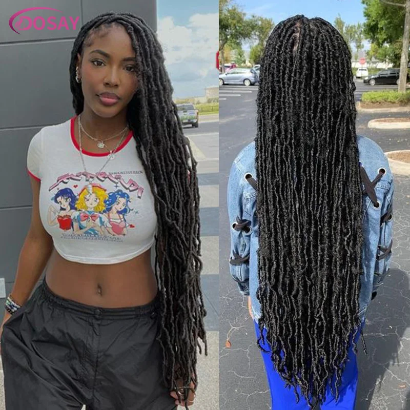 Peluca trenzada sintética Locs Goddess para mujeres negras, trenzas de caja de encaje completo, mariposa suave, pelo de ganchillo falso, prebucle, 40"