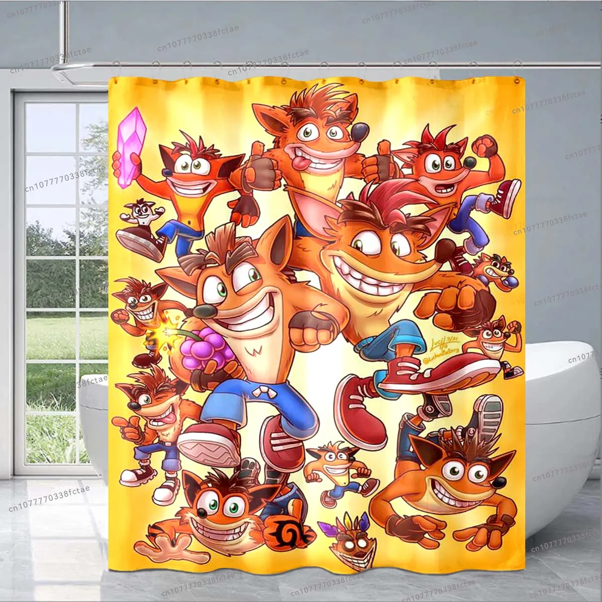 لعبة الكرتون تحطم بانديكوت دش الستار ، أسلوب هاواي ، ديكور حمام الأطفال ، لطيف ، أزياء