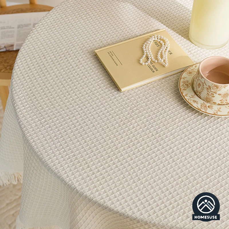 French Tablecloth Japanese Pastoral White Tablecloth Coffee Table Cloth Bedside Table Retro Tassel Round Table Tablecloth