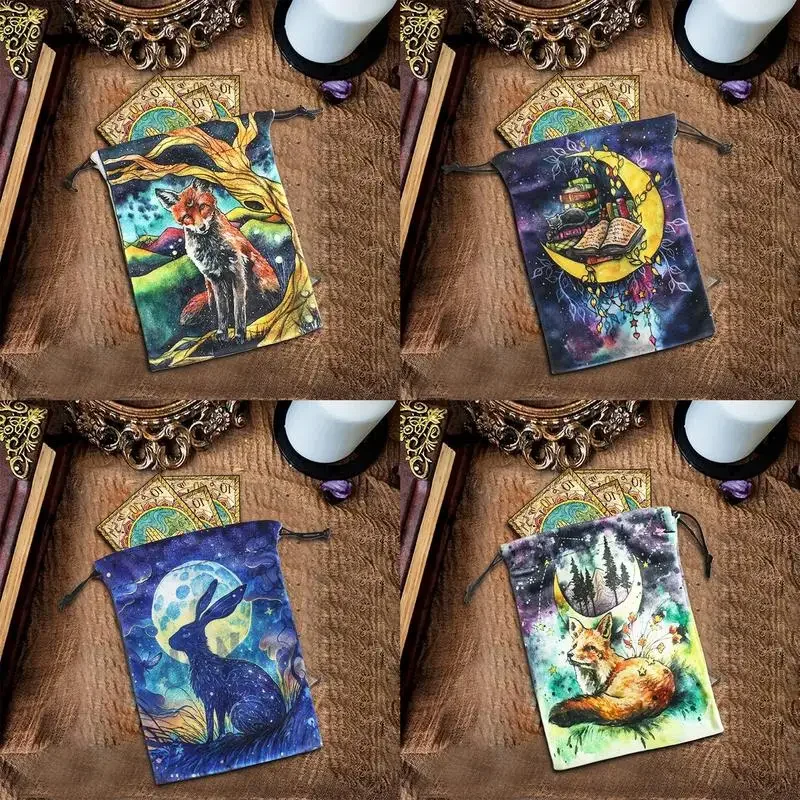 Tarot Bag Animal Print Tarot Card Bag with Drawstring Color Double Sided Gift Pouch Portable Bags for Tarot Cards