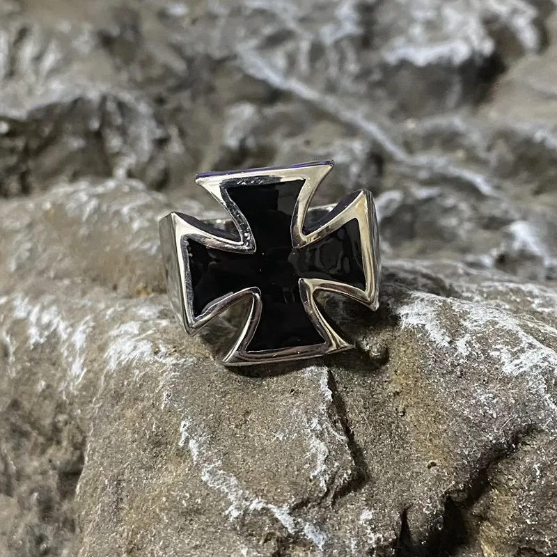 Black Cross Stainless Steel Rings Geometric Biker Rock Classic Punk Mens Ring Fashion Band Jewelry Metal Unique Hot Wholesale