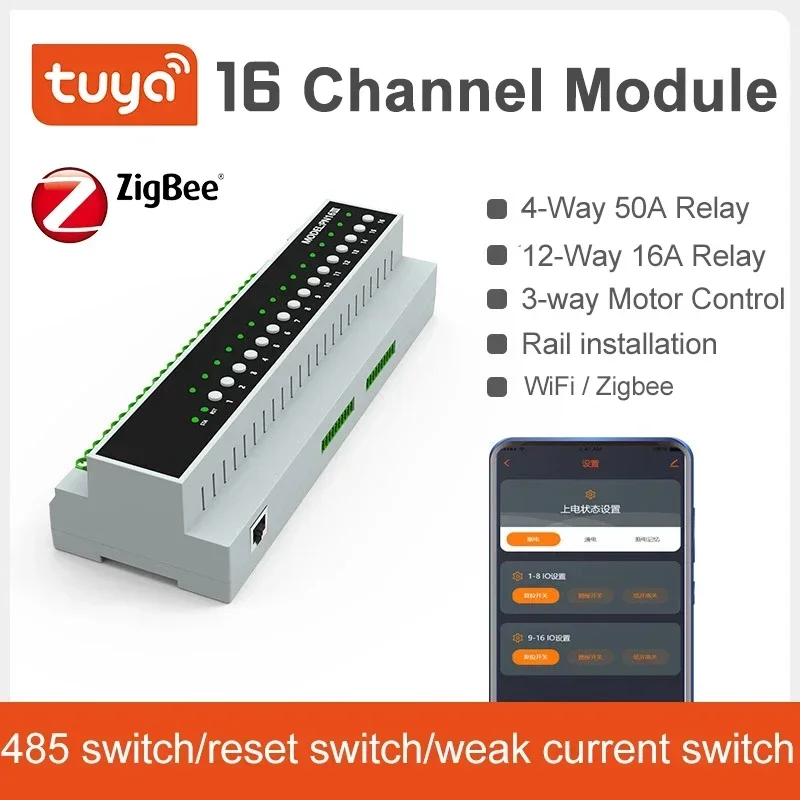 Módulo de Relé Inteligente Tuya Zigbee, Aparelho de Controle Remoto, Trabalhar com Alexa, Google Home, 16CH, 110V-240V, 50A