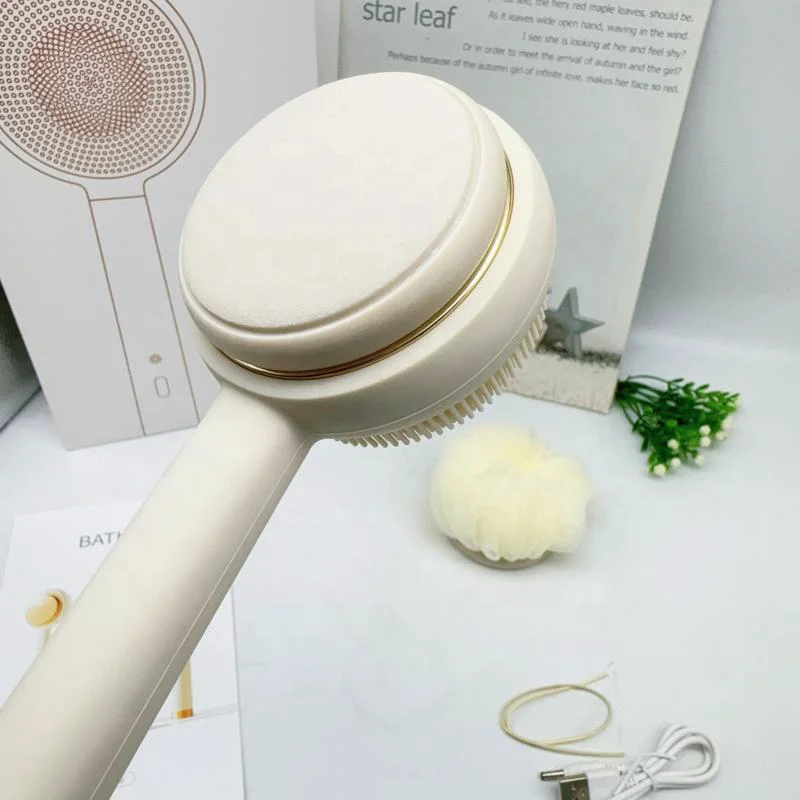 Waterproof Electric Body Brush Back Scrubber for Shower Heating Massage Bath Brush With Loofah Long Handle Body Shower Brush