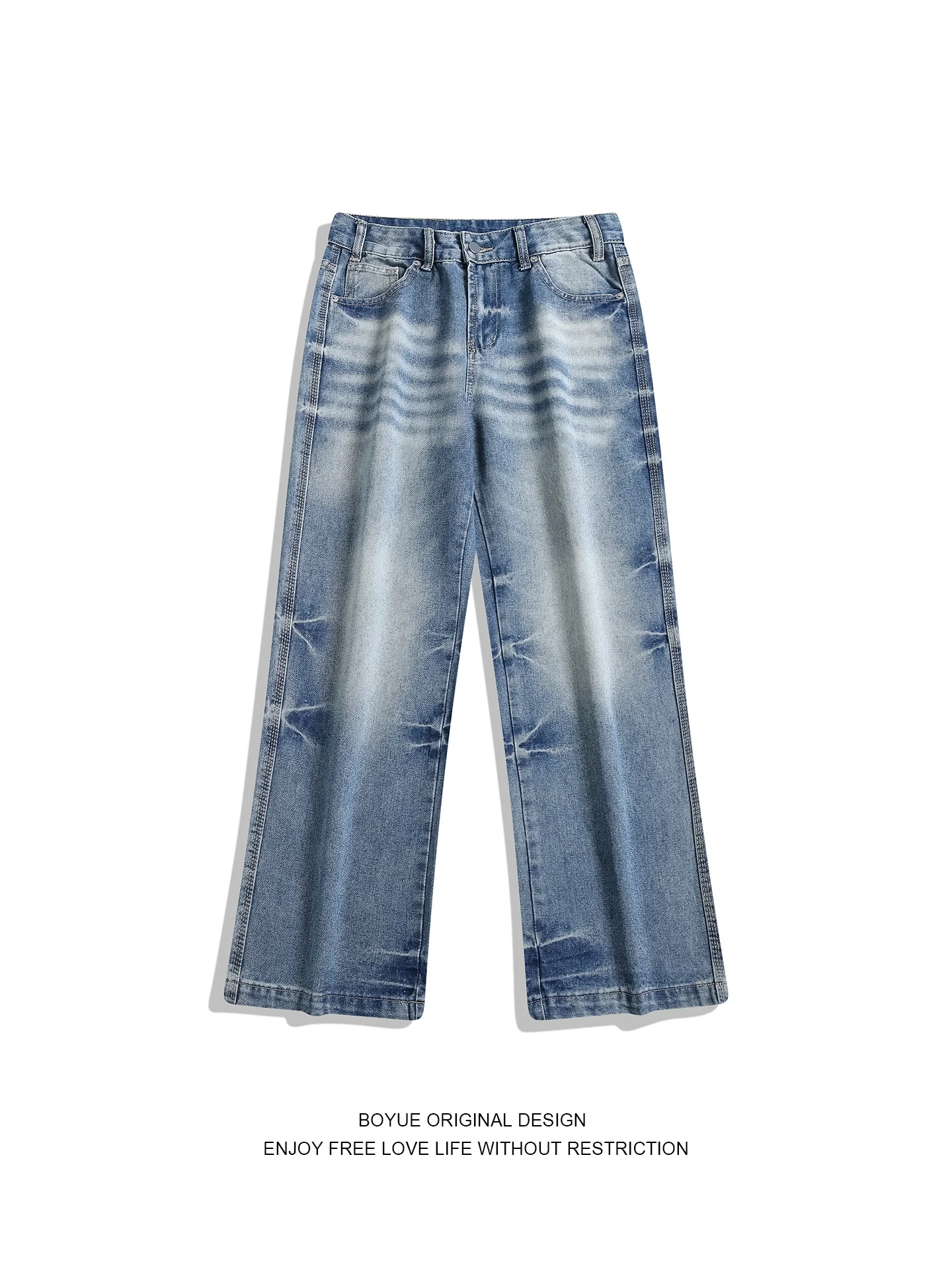 

Boyue American Sle Vintage Waed Denim Pants Men Women Loose Wide Leg Long Trousers Casual Versatile Cotton Jeans