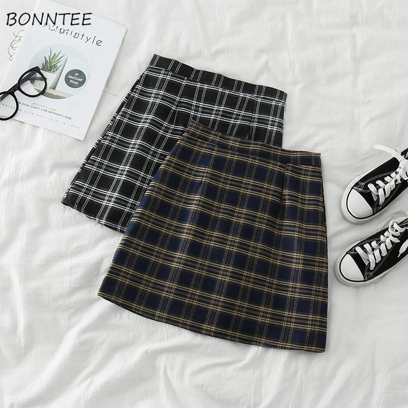 

Skirts Womens Plaid Student Classic Females Mini Skirt Harajuku High Waist Korean Style Vintage Daily Leisure Cute Kawaii Trendy
