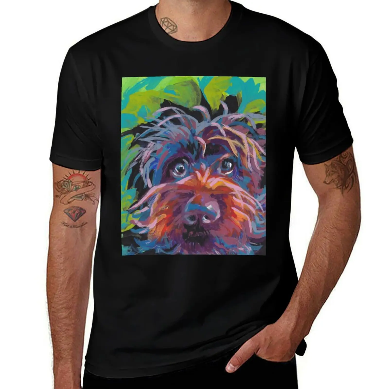 

WireHaired Pointing Griffon Bright colorful pop dog art T-Shirt Classic Basic Casual T-Shirt