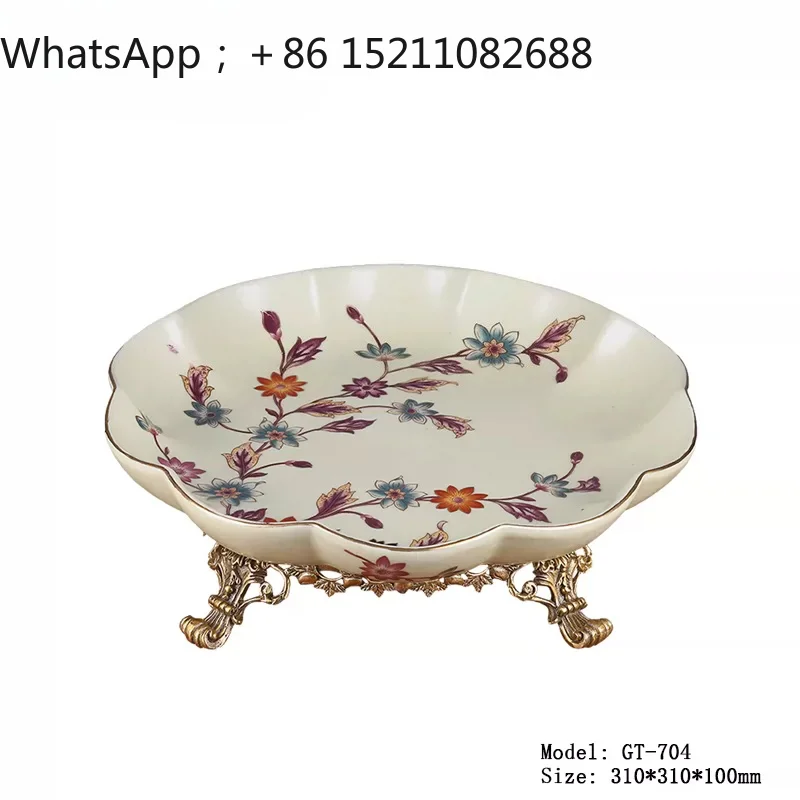 LLY Pastoral Restaurant Dried Fruit Plate Dim Sum Plate Hand Painted Flower and Bird Ceramic Candy Biscuits Fruit Plate