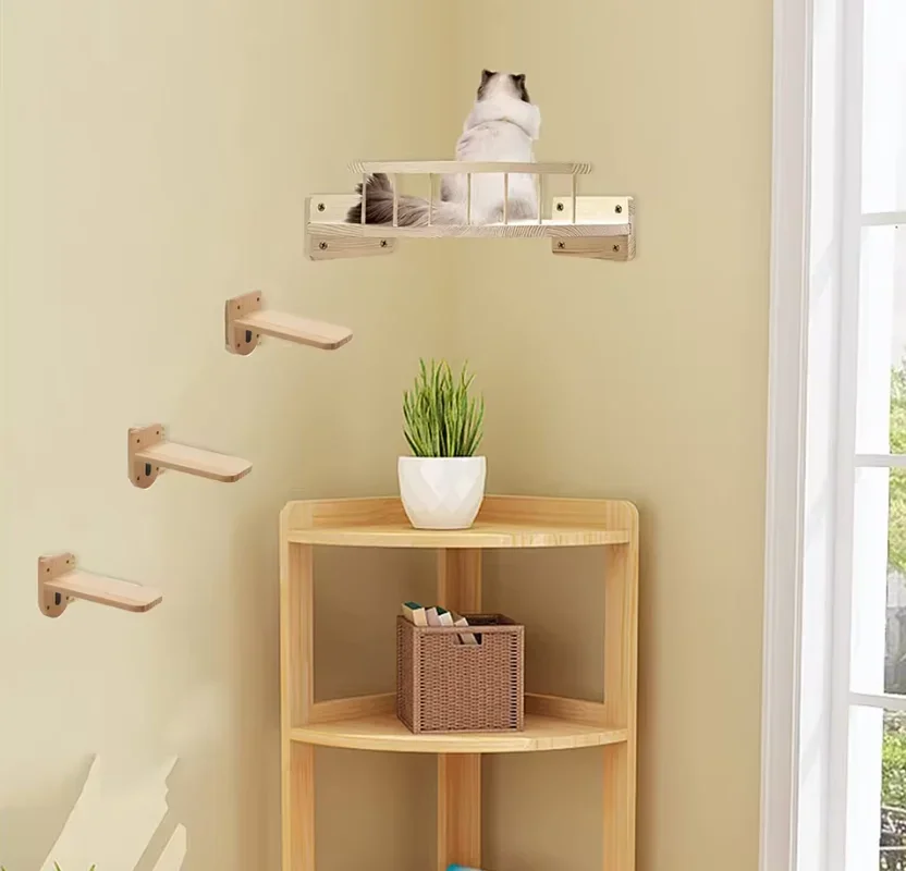 Balda de pared para gatos con plataforma de salto – Estante rincón para trepar y dormir - imagen 2