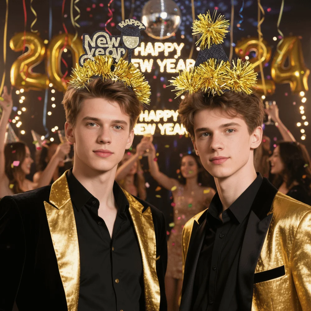 

Creative 2026 New Year Headband Star/Crown Cute Party Decoration Christmas Headpiece Colorful Glitter Hair Hoop Cosplay Supplies