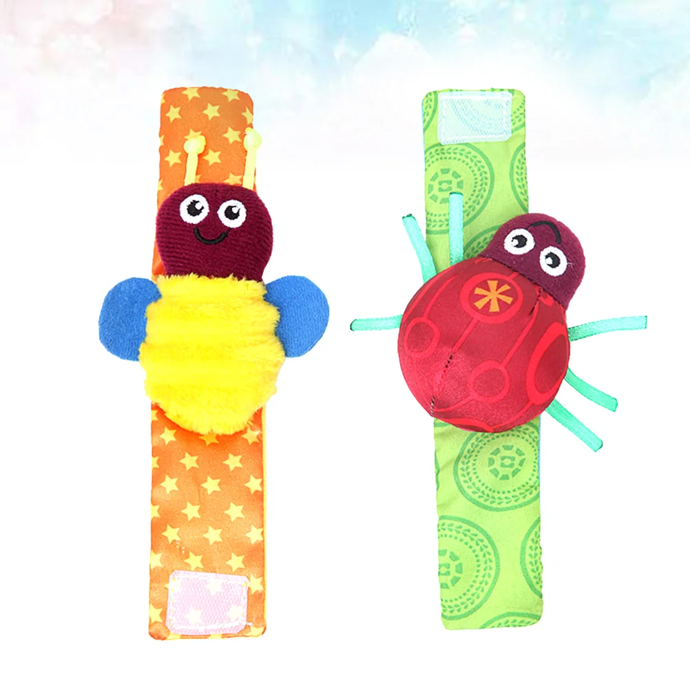 2pcs Baby Wrist Rattle Infant Beetle Bee Bell Wrist Strap Newborn Comfort Toddler Toys (2pcs/Set)