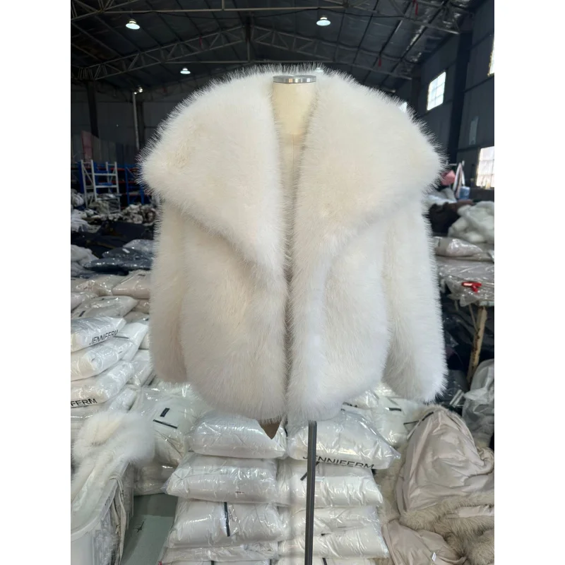 Women Elegant Faux Fur Coat Warm Fluffy Loose Long Sleeve Lapel Jacket Autumn Winter Fashion High Street Lady Outerwear