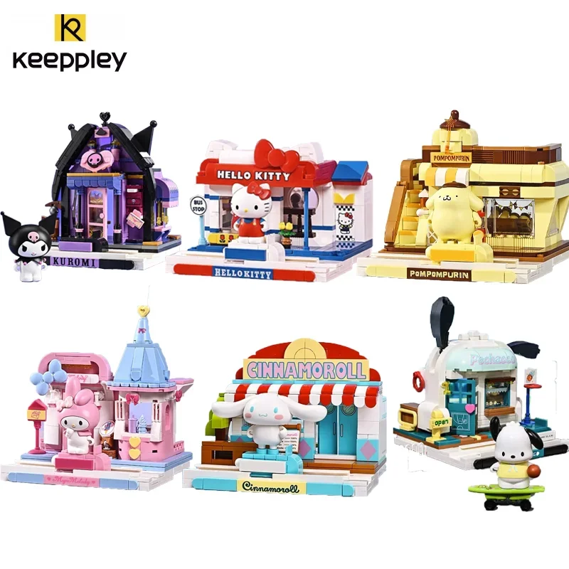 

New Keeppley Building Block Sanrio Street Scene Cartoon Kuromi HelloKitty Model Mymelody Toy Ornaments Pompompurin Birthday Gift