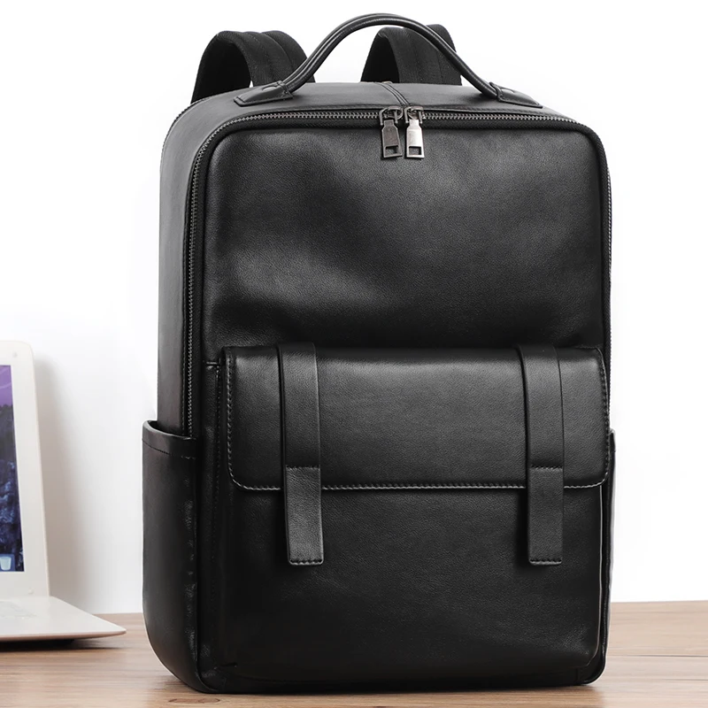 Zaino da uomo in vera pelle Borsa per laptop da 15,6 pollici di grande capacità Design alla moda Zaino con tasche multiple Borse da scuola per uomo