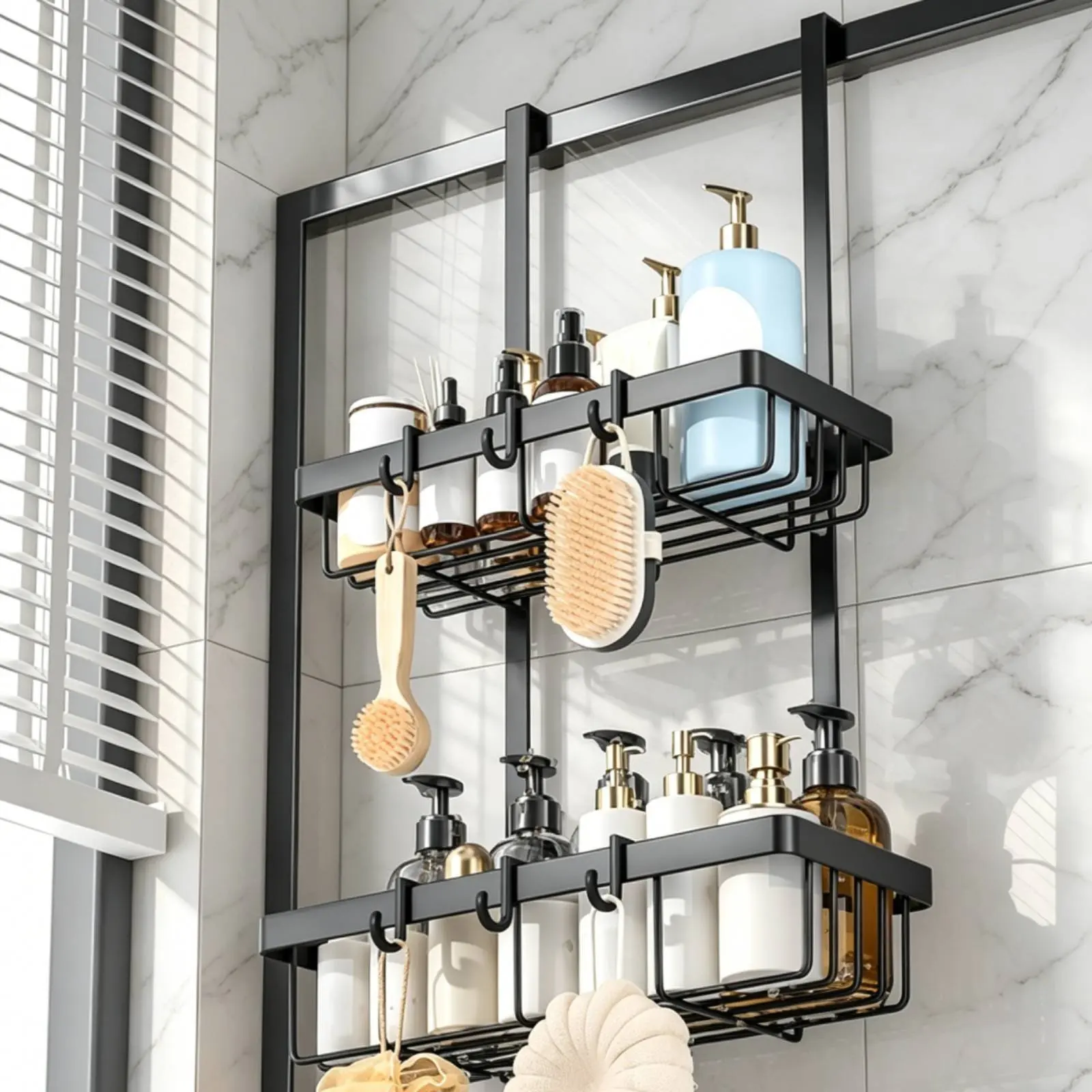 Bathroom Wall Shelf Rustproof No-Drill Shower Rack Hanging Organizer Shelf Scratch-Proof Storage Solution Drainage Design