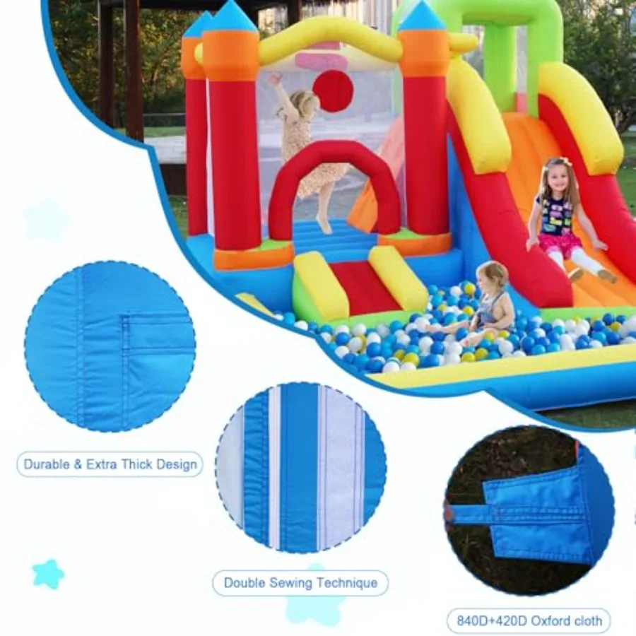 Bounce House with Slide,Large Inflatable Bounce Castle with Air Blower Jumping Castle for Toddlers and Kid,Easy Setup for Birthd