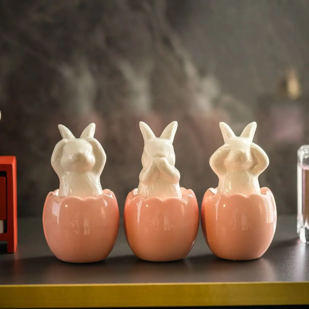 1/3Pcs Cartoon Easter Egg Shell Rabbit Hand Painting Solid Ceramic Ceramic Rabbit Statue DIY Smooth Finish