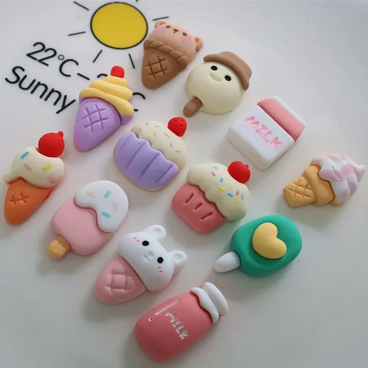 5pcs miniso series ice cream cartoon resin flatback cabochons diy crafts materials jewelry making charms