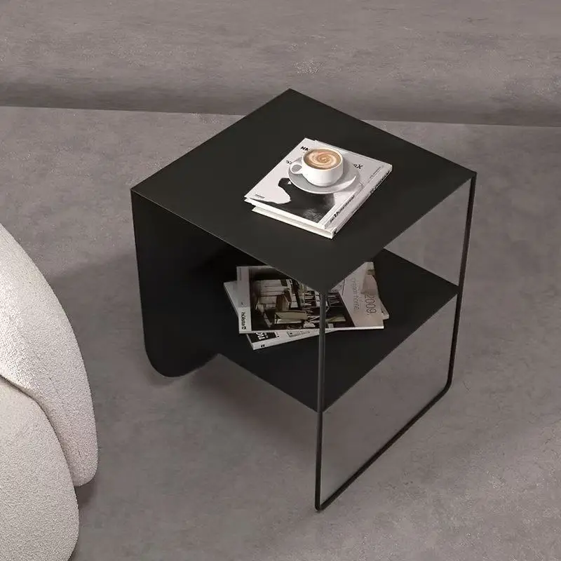 Modern living room furniture metal side table household wooden panel style coffee table