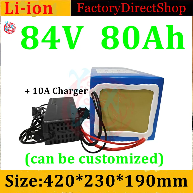 84v 80Ah lithium ion battery pack lipo battery for 5000w inverter motorhome Floor cleaner golf cart + 10A charger