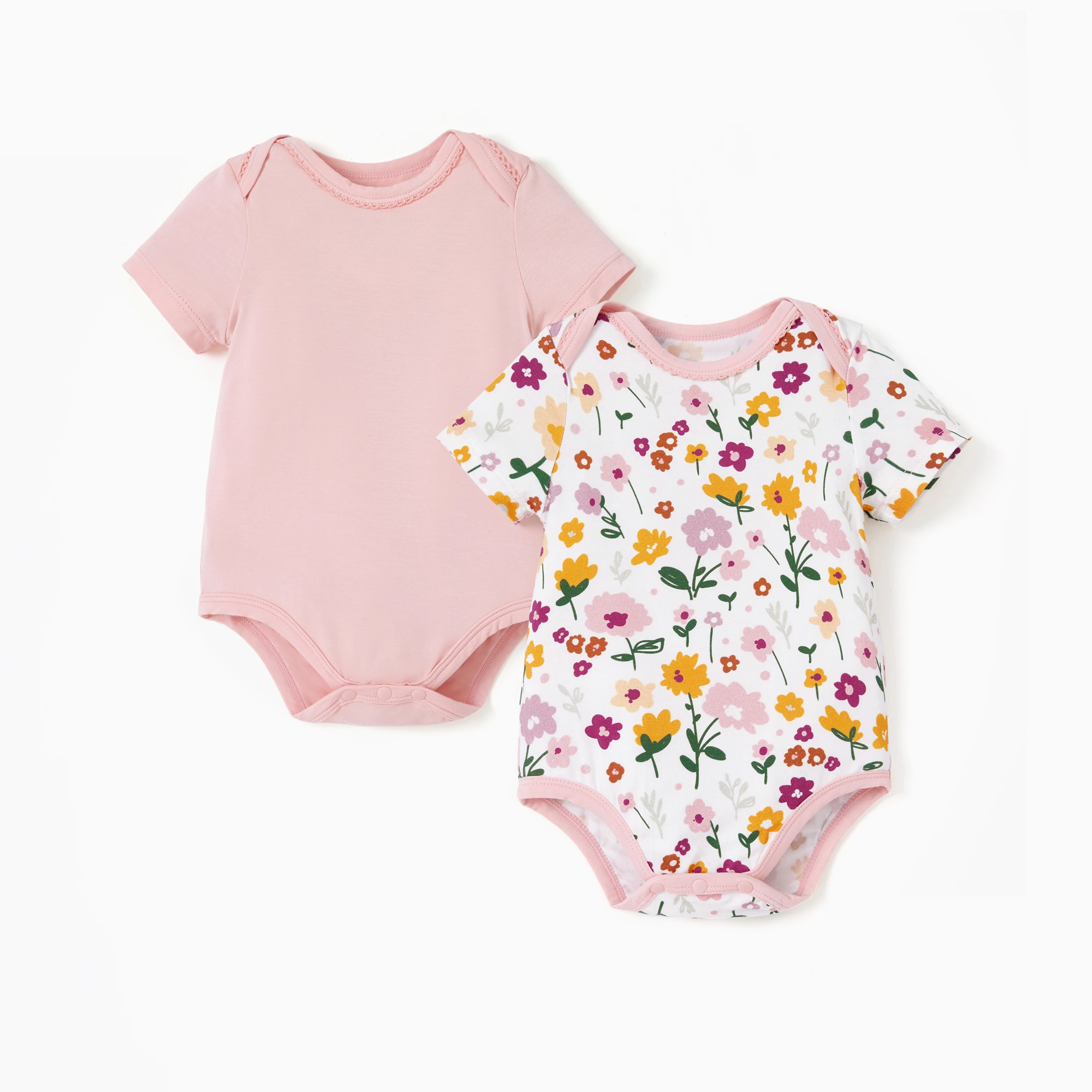 

PatPat Bamboo Baby Boy/Girl 2-Pack Solid&Printed Rompers Set