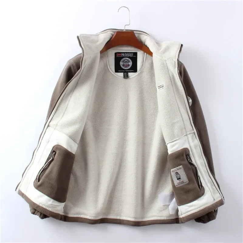 

Winter Men's Fleece Jacket Pockets Solid Color Casual Polar Fleece Jacket Cold-Proof Thickened Warm Clothes Plus Size Outwear