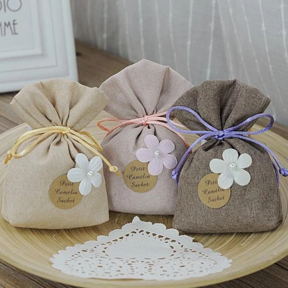 

Simple Linen Car Sachet for Wardrobe Aromatherapy Gift Natural Cotton Leather Scented Sachet for Closet Drawer Auto Decor