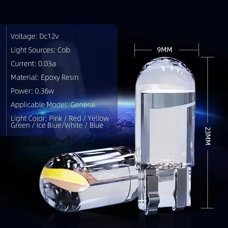 T10 W5W LED Canbus Glass COB 6000K Bright White Auto Interior Reading Light Bulb for 12-24V Motor Vehicles 168 194 192 DC Amagi image 2