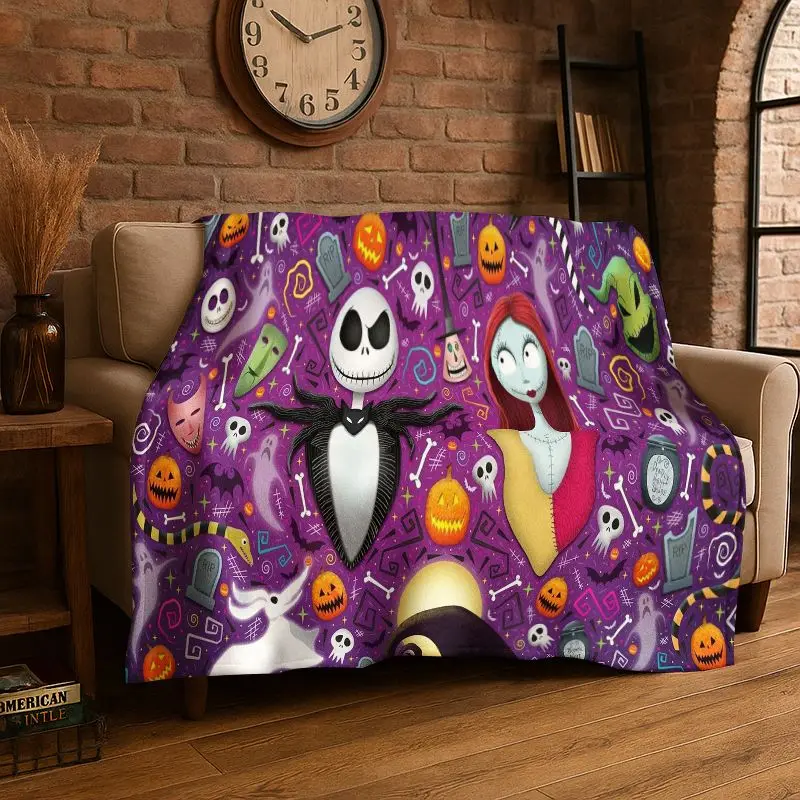HD Cartoon N-Nightmare Before Christmas Jack HalloweeFlannel Blanket Soft Warm Throw Blanket for Bedroom Living Room Bed Travel