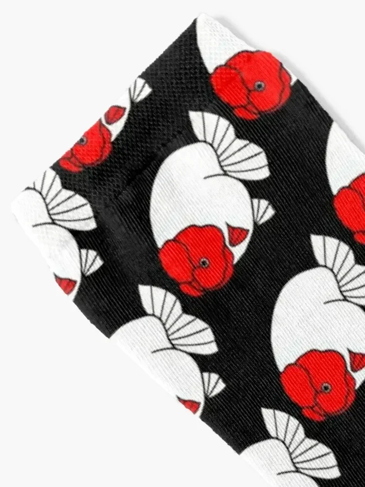 Ranchu Red Head Goldfish Logo in Black background 0328 Socks sports and leisure funny sock gift cartoon Ladies Socks Men's