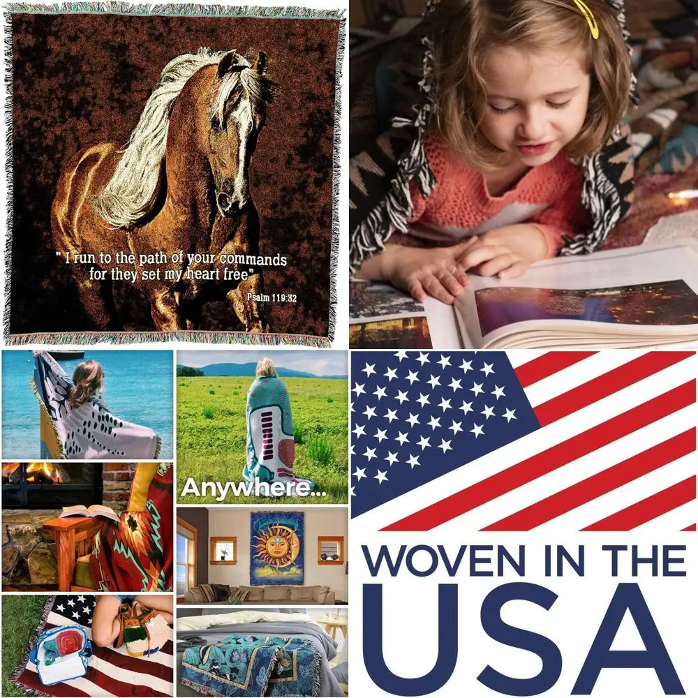 مزمور منسوج من القطن 119:32 رمي اللفة الدينية، صنع في الولايات المتحدة الأمريكية، 54x54