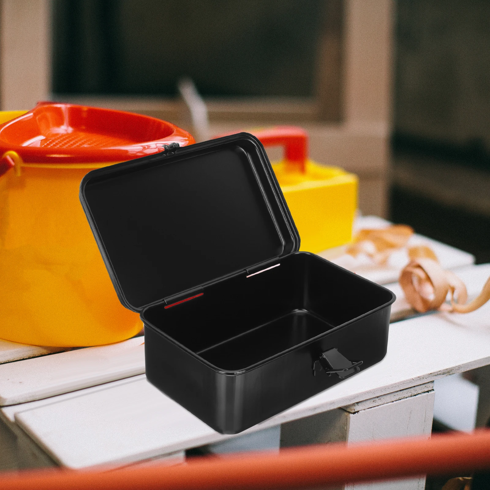 

Small Tool Box Organizer 190 Mini Black Portable Metal Toolbox for Garage Workshop Storage with Buckle