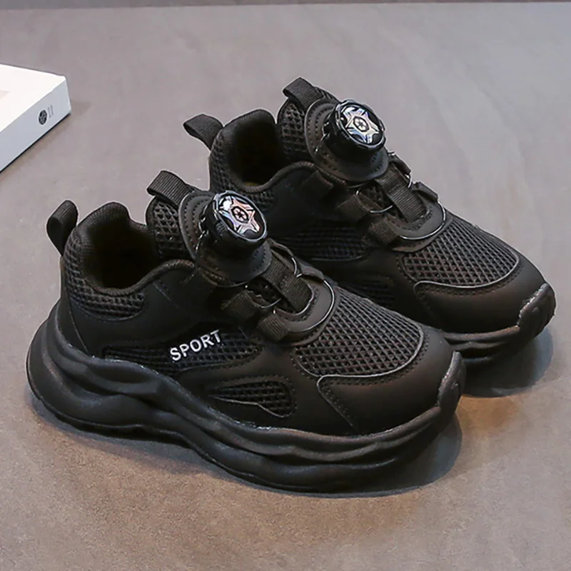 

PU Leather Sport Shoes For Children Solid Color Teenager Kid's Sneakers Soft-soled Anti-slippery Boy's Girl's Running Shoes